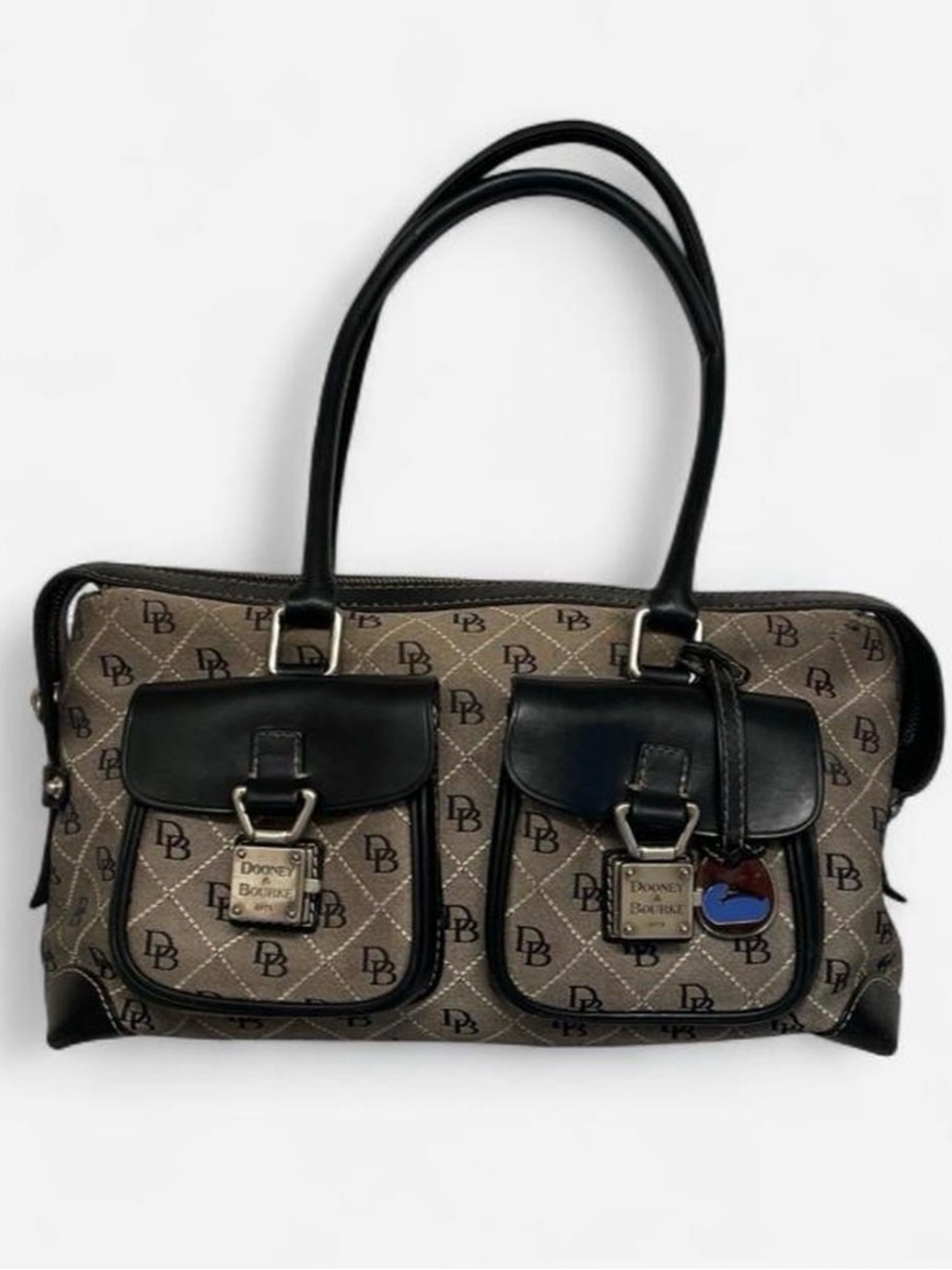 Dooney & Bourke Black and gray Logo Canvas Bag with Black Trim vintage